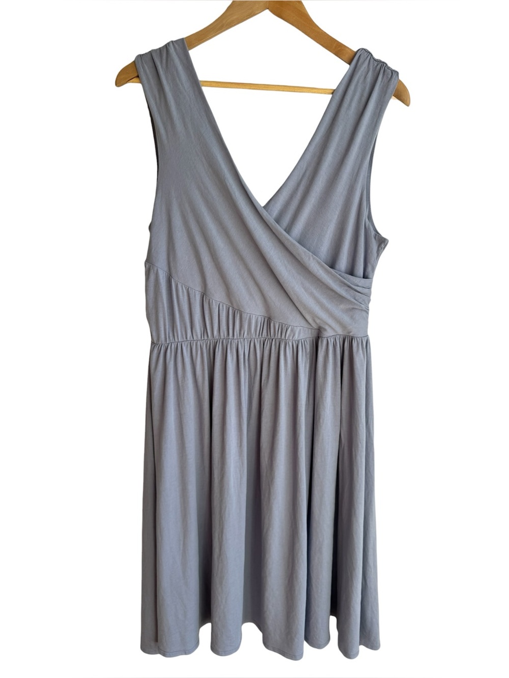 Garnet Hill Soft Stretch Knee Length Dress XL Lavender Grey Wide Strap Wrap Top